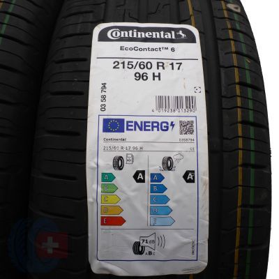 2. 4 x CONTINENTAL 215/60 R17 96H EcoContact 6 Lato 2021 Jak Nowe Nieużywane
